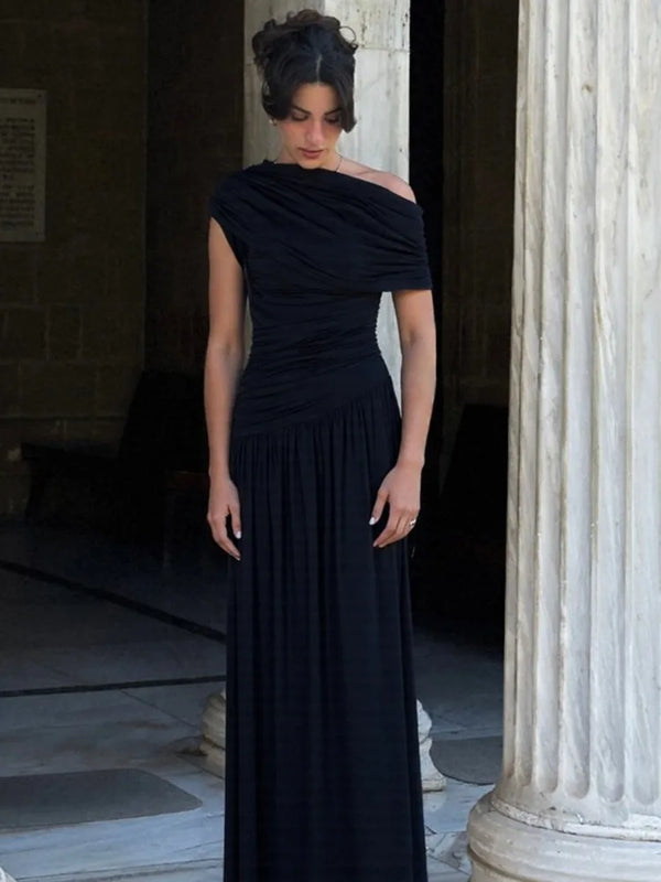 Midnight Pleated Maxi Evening Dress