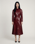 Vermillion Leather Coat Women Elegant Stylish Long Coat