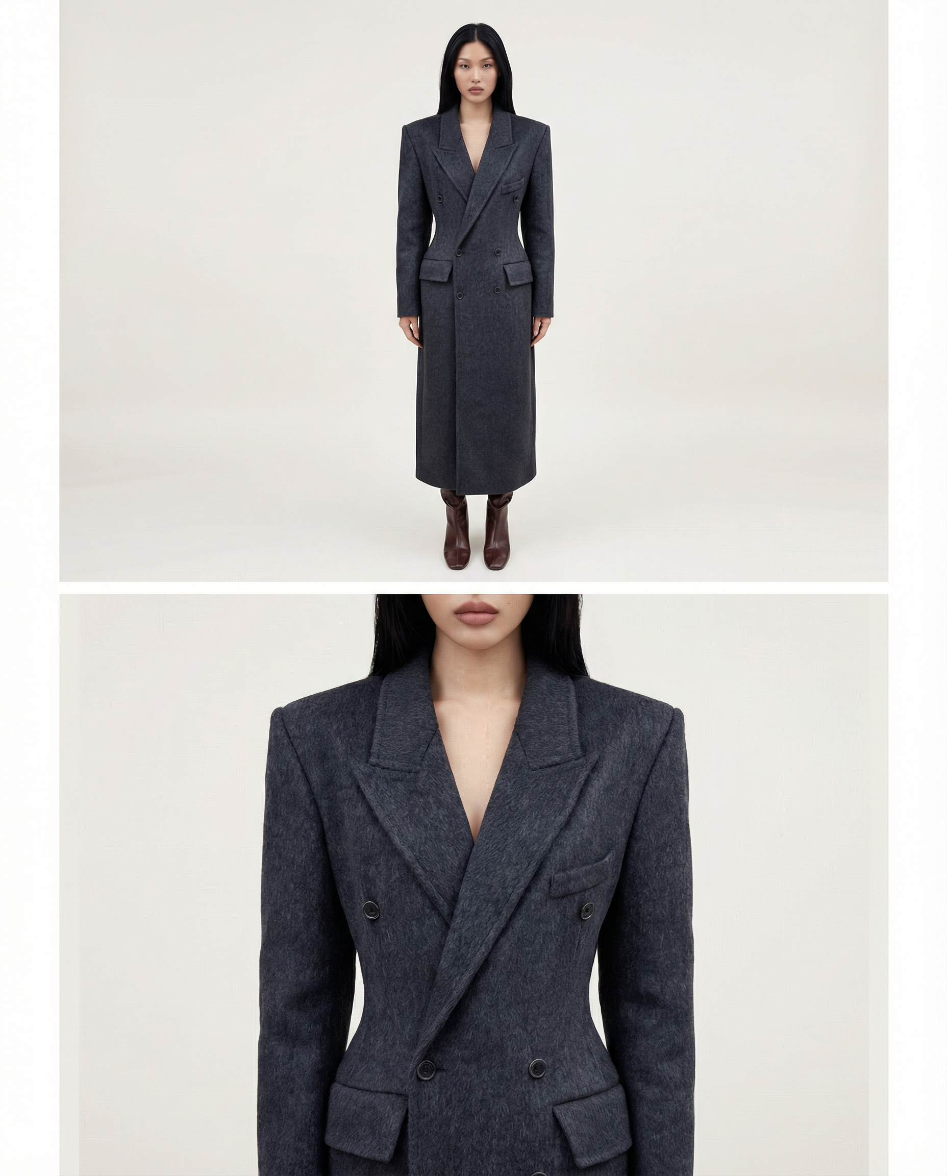 Architectural Tailored Coat Women Elegant Structured Long