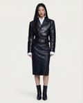 Belted Leather Jacket & Skirt Ensemble Women Chic Stylish