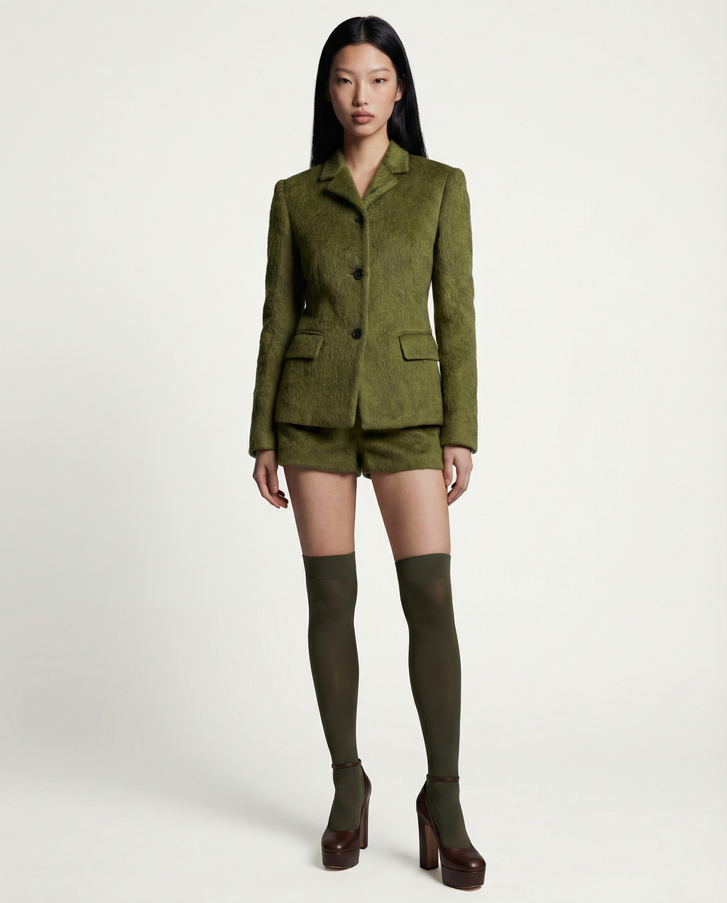 Textured Tailored Set Olive Women Chic Matching Outfit 