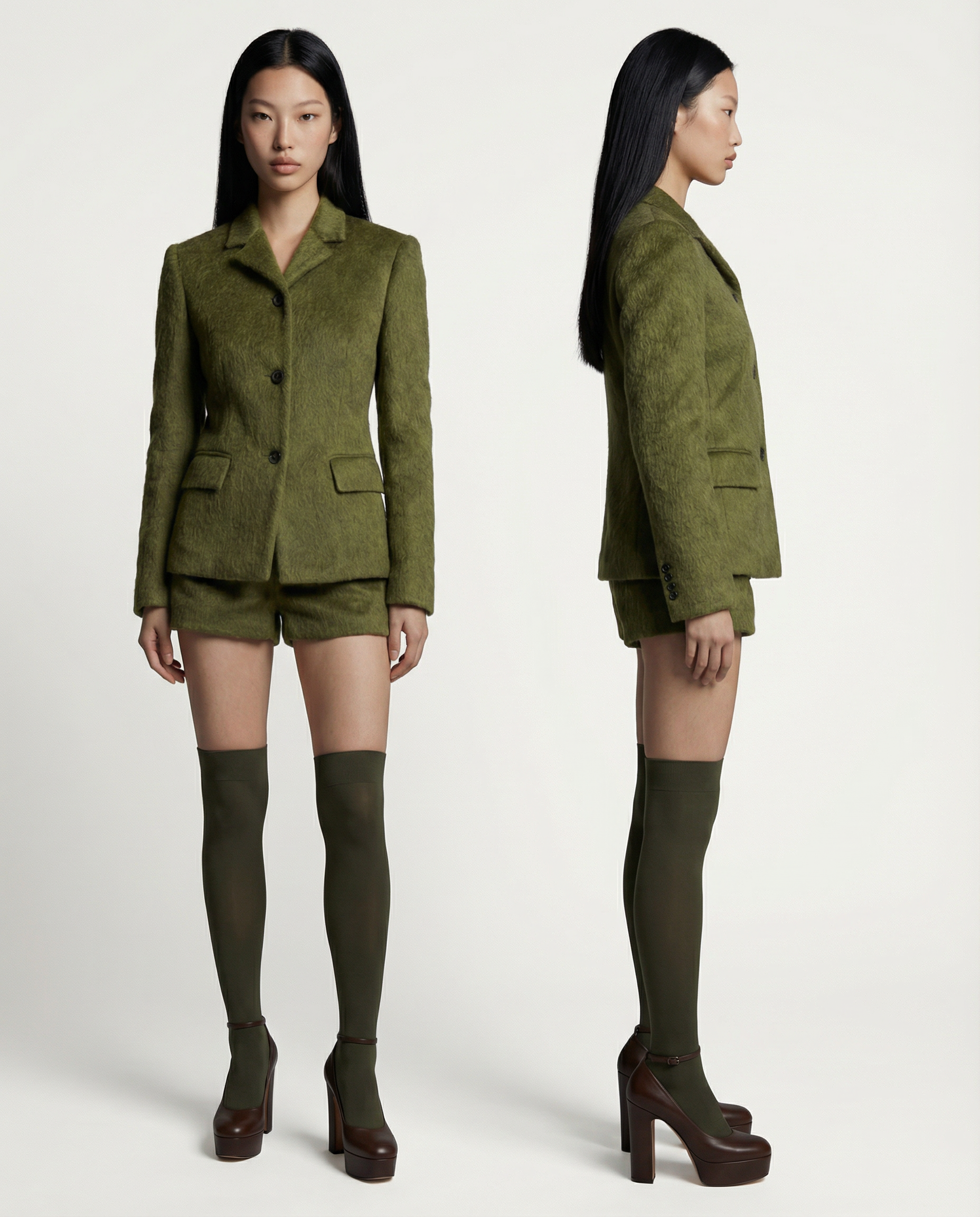 Textured Tailored Set Olive Women Chic Matching Outfit Textured Tailored Set Olive Women Chic Matching Outfit 