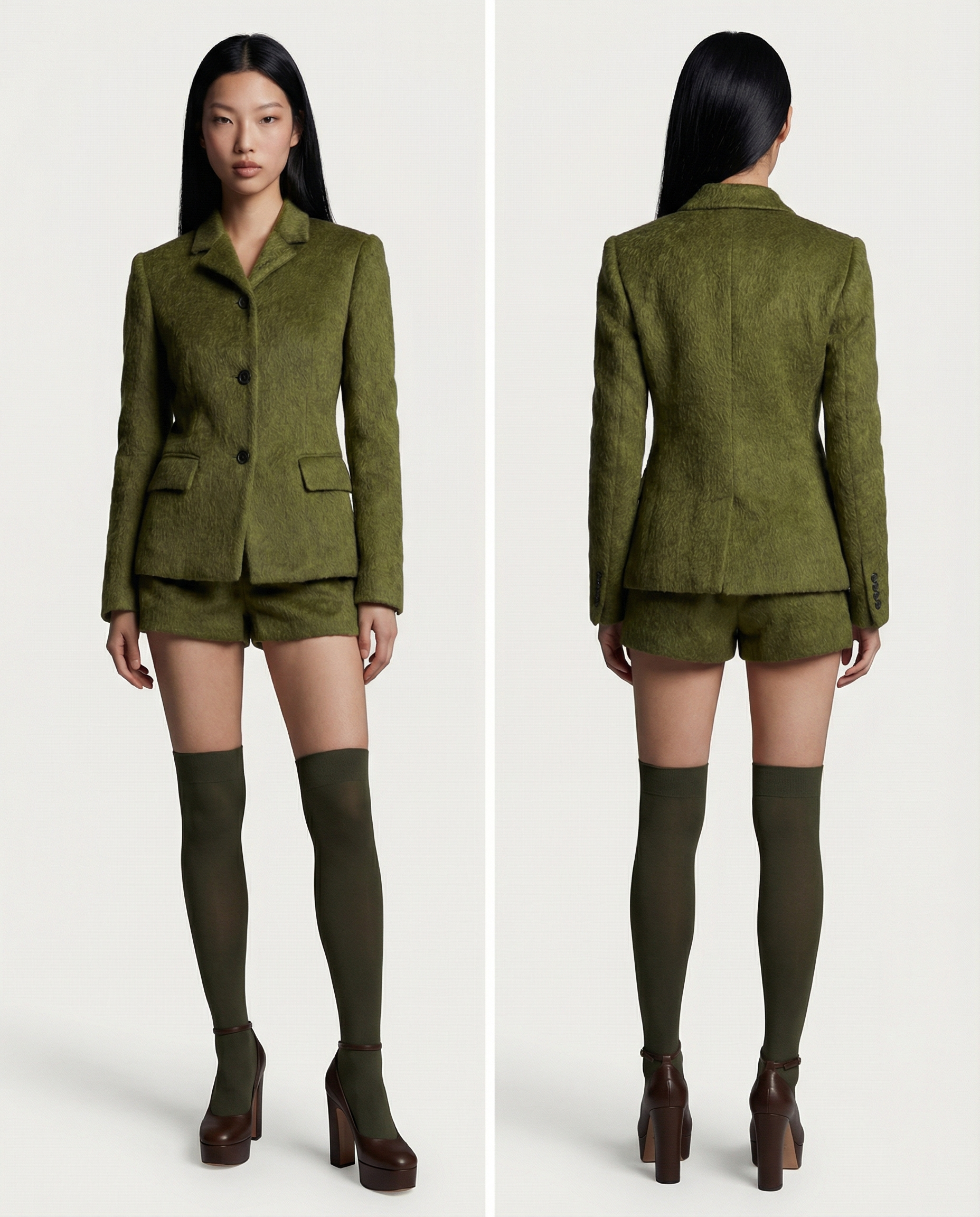 Textured Tailored Set Olive Women Chic Matching Outfit 