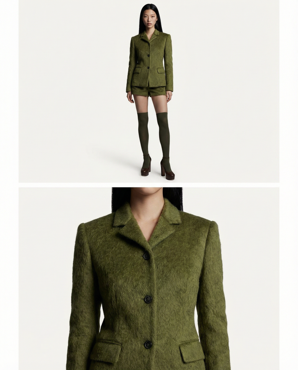 Textured Tailored Set Olive Women Chic Matching Outfit 