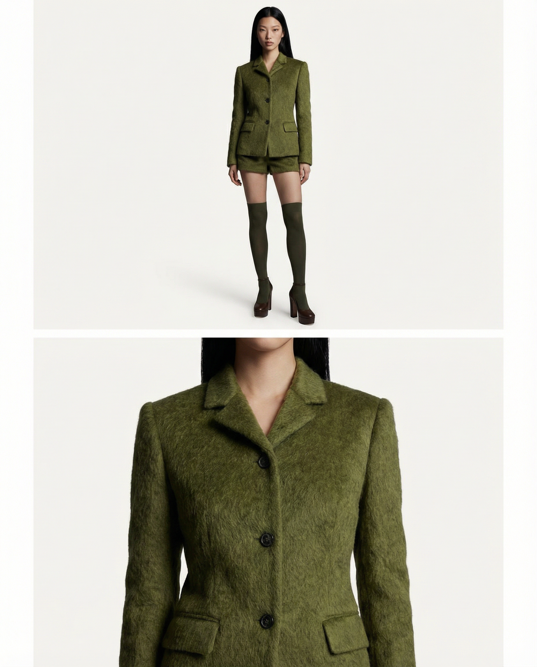 Textured Tailored Set Olive Women Chic Matching Outfit 