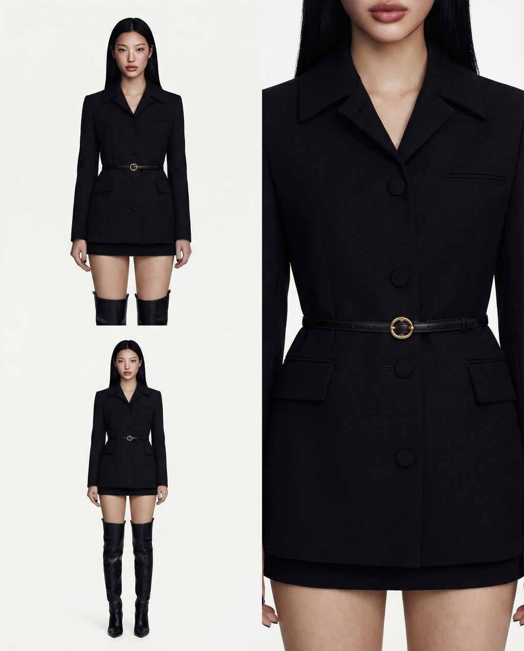 Noir Blazer Dress Women Elegant Black Tailored Mini Blazer 