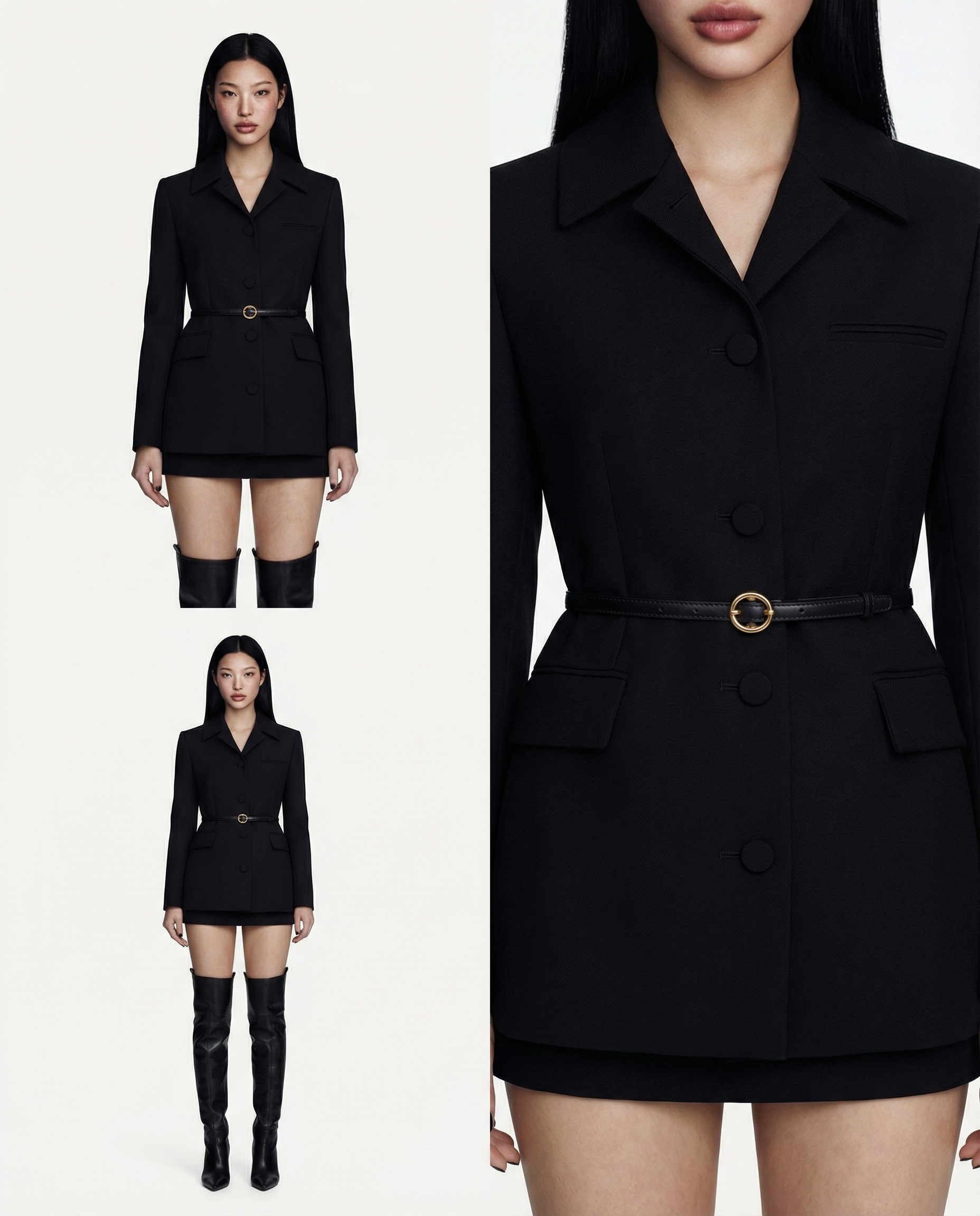 Noir Blazer Dress Women Elegant Black Tailored Mini Blazer 