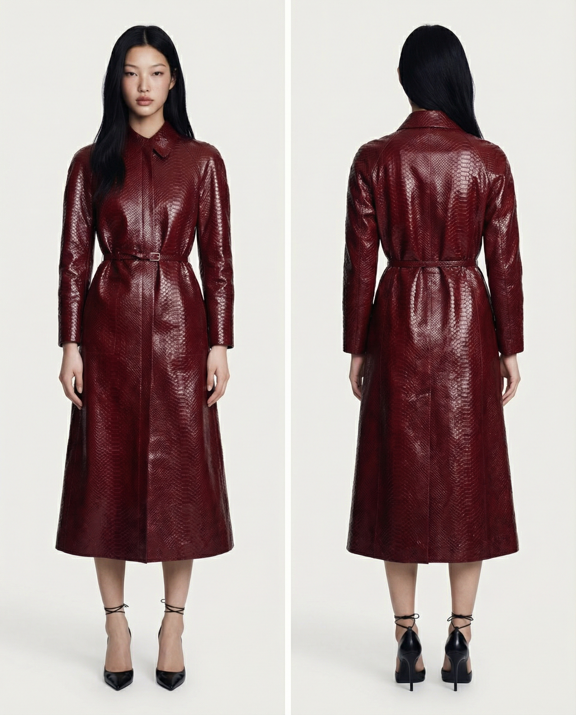 Vermillion Leather Coat Women Elegant Stylish Long Coat