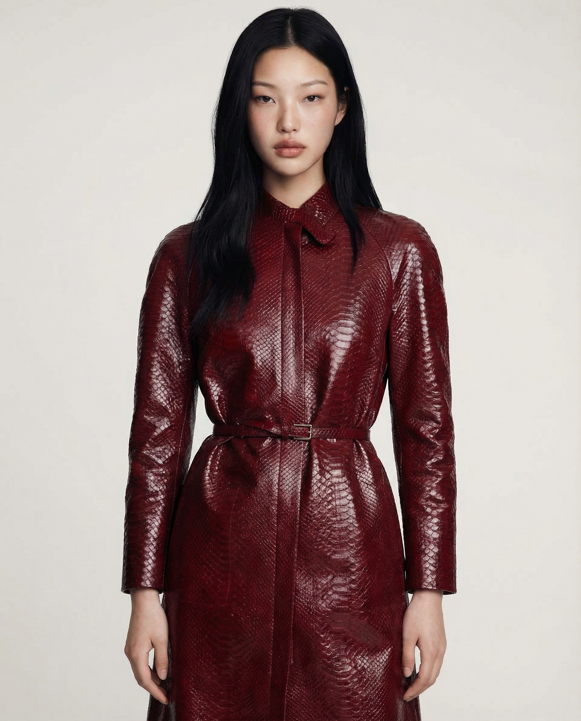 Vermillion Leather Coat Women Elegant Stylish Long Coat