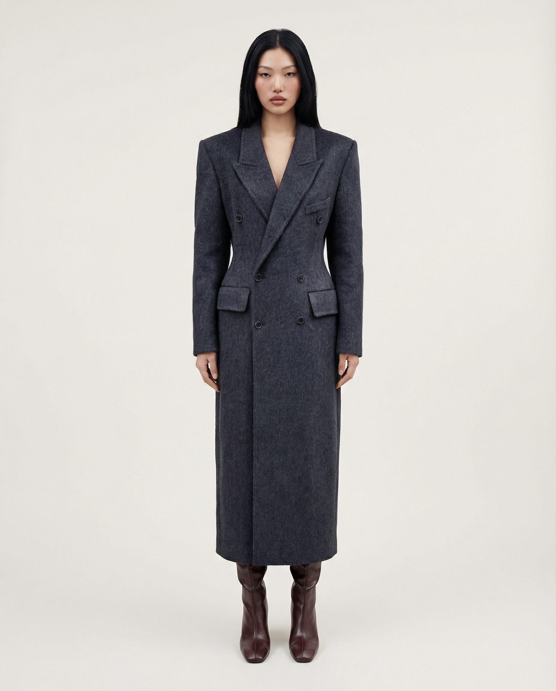 Architectural Tailored Coat Women Elegant Structured Long