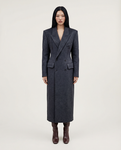 Architectural Tailored Coat Women Elegant Structured Long