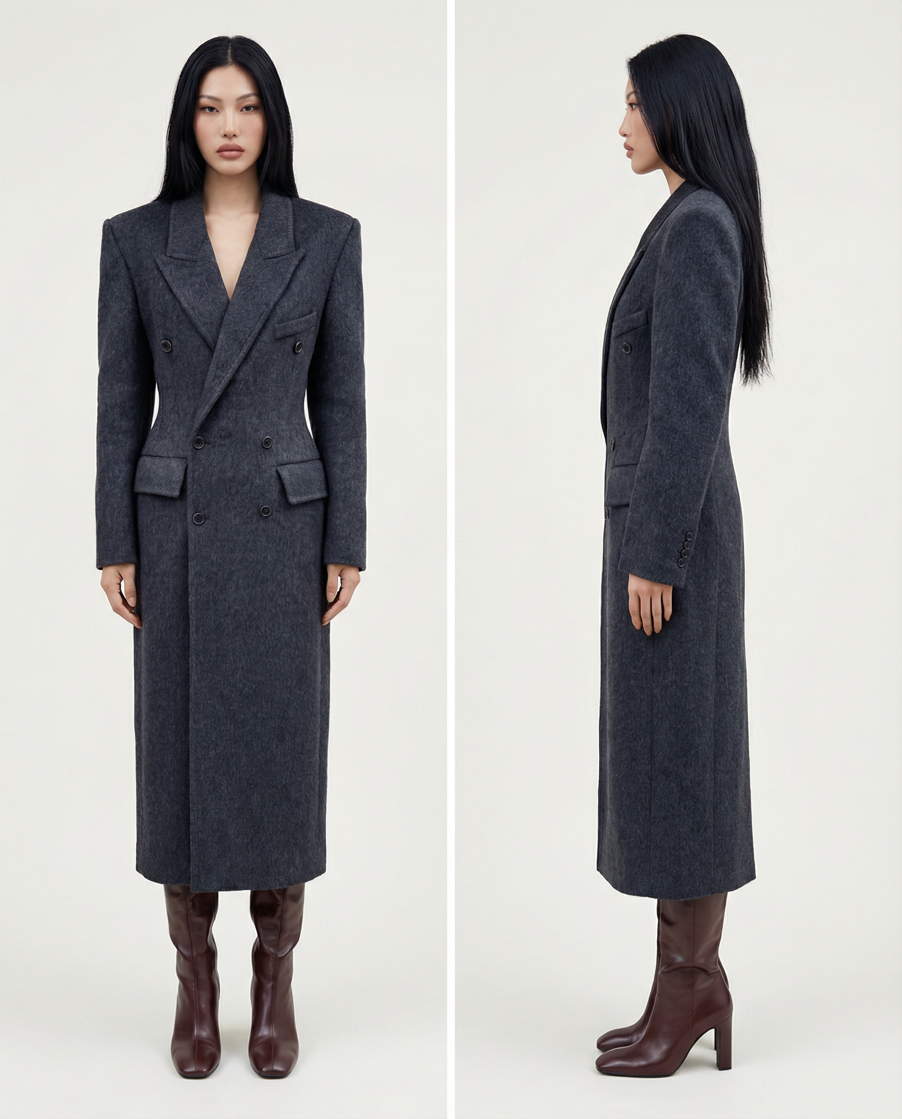 Architectural Tailored Coat Women Elegant Structured Long