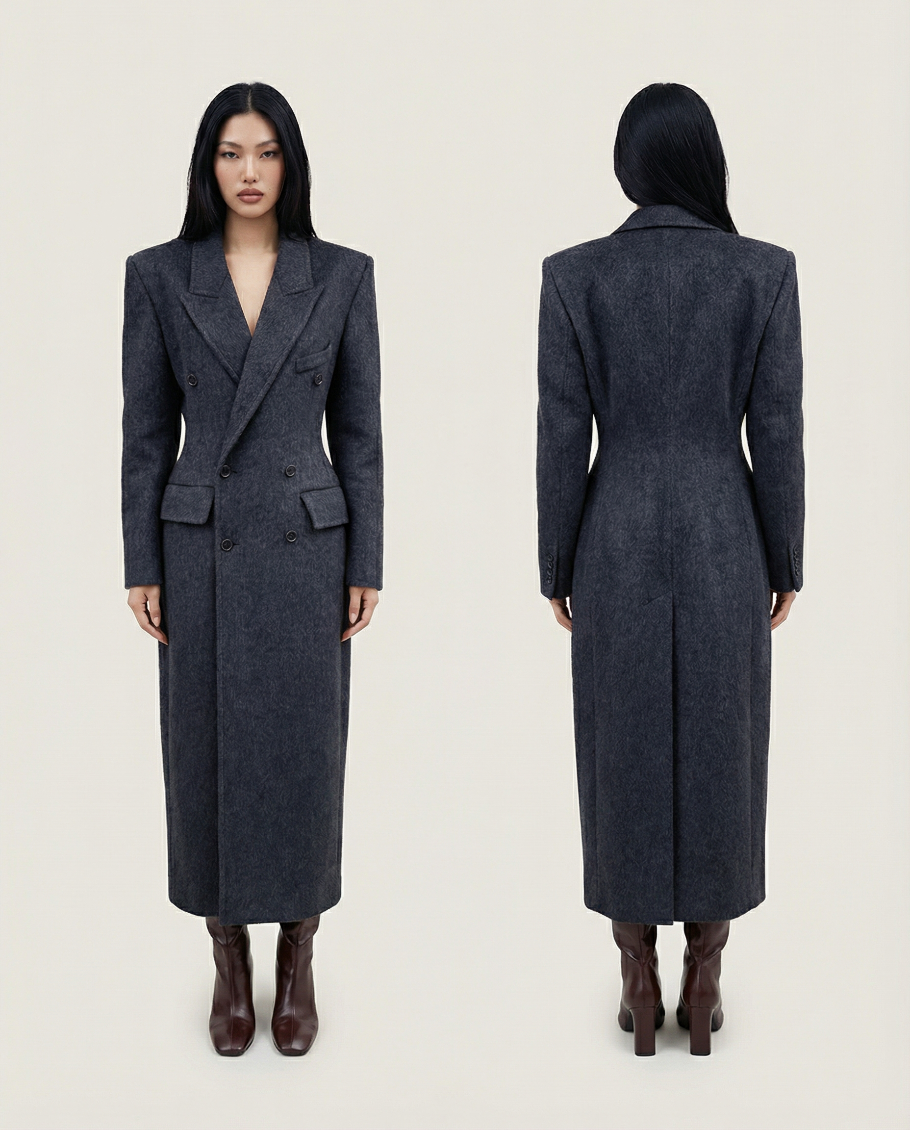 Architectural Tailored Coat Women Elegant Structured Long